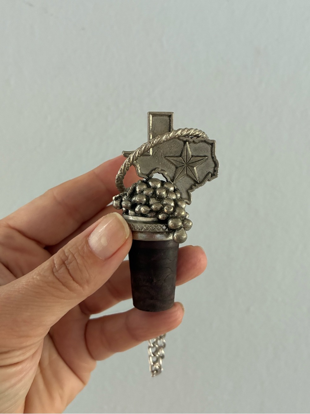 Decorative Texas Wine Bottle Stopper - Silver Tone and Black